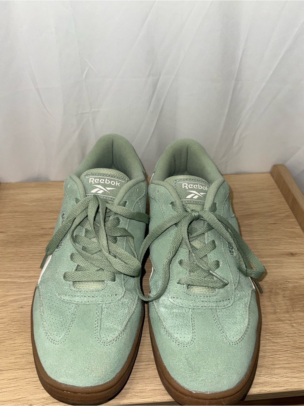 Reebok Women’s Mint Green Suede Sneakers with Gum Sole